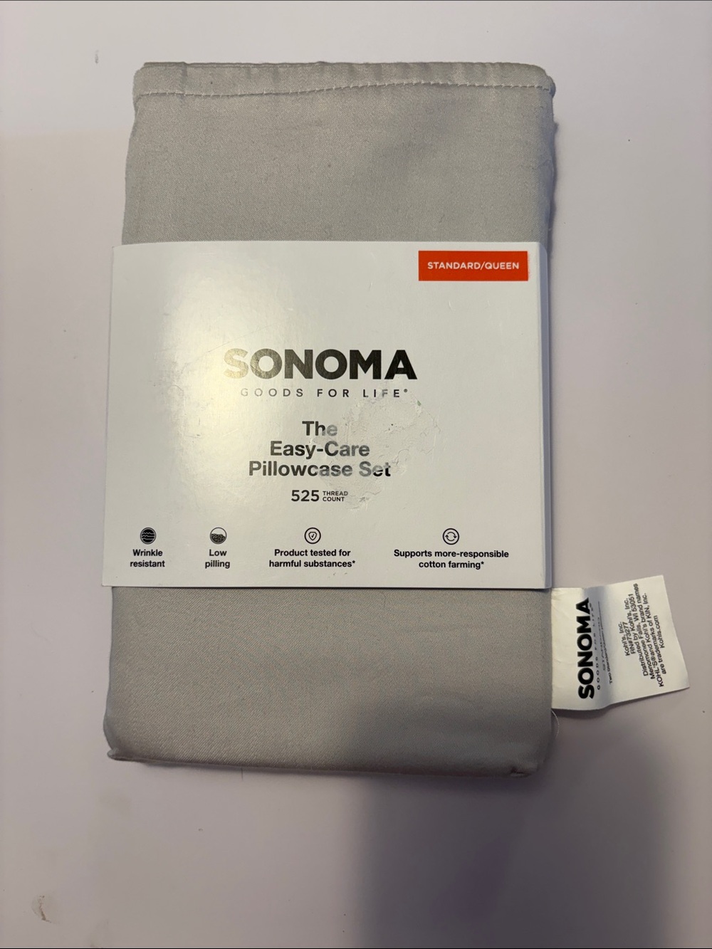 SONOMA Easy-Care Pillowcase Set - Light Gray NWT brand new 525 thread count